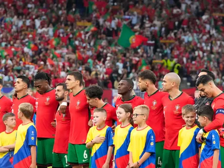 Futbalisti Portugalska pred zápasom proti Francúzsku vo štvrťfinále EURO 2024.
