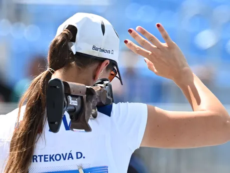 Slovenská strelkyňa Danka Barteková počas finále skeetu na OH v Paríži 2024.
