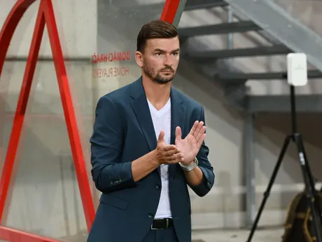 Na snímke tréner Trnavy Michal Gašparík počas prvého zápasu 3. predkola Európskej konferenčnej ligy medzi FC Spartak Trnava - Wisla Krakov.