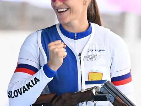 Danka Barteková počas kvalifikácie skeetu na OH v Paríži 2024. 