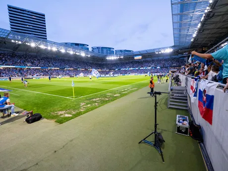 Fanúšikovia počas zápasu ŠK Slovan Bratislava - APOEL Nikózia v 1. zápase 3. predkola Ligy majstrov.