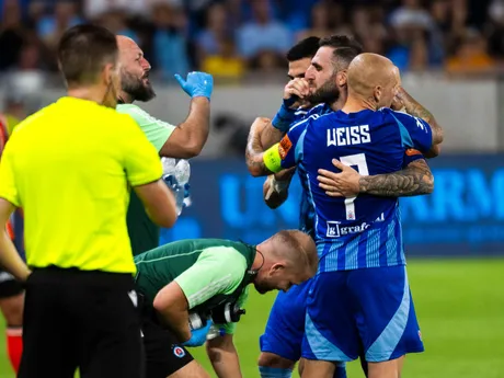 Tigran Barseghjan sa teší po strelenom góle v zápase ŠK Slovan Bratislava - Apoel Nikózia v prvom dueli 3. predkola Ligy majstrov.