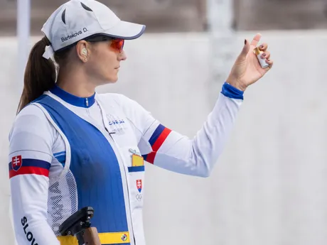 Danka Barteková počas kvalifikácie skeetu na OH v Paríži 2024. 