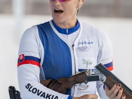 Danka Barteková počas kvalifikácie skeetu na OH 2024. 