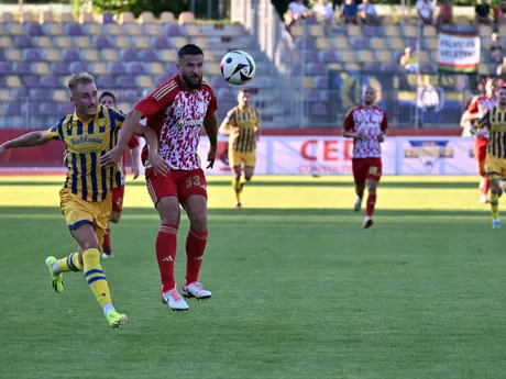 Matej Trusa (vľavo) a Boris Godál v zápase MFK Dukla Banská Bystrica - DAC Dunajská Streda v 3. kole Niké ligy.