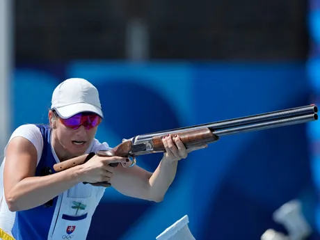 Slovenská strelkyňa Danka Barteková počas finále skeetu na OH v Paríži 2024.