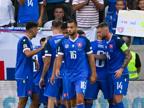 Gólová radosť futbalistov Slovenska v zápase Slovensko - Azerbajdžan v 2. kole C-divízie 1. skupiny Ligy národov.