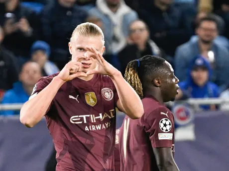 Erling Haaland oslavuje gól počas zápasu Slovan Bratislava - Manchester City v 2. kole ligovej fázy Ligy majstrov.