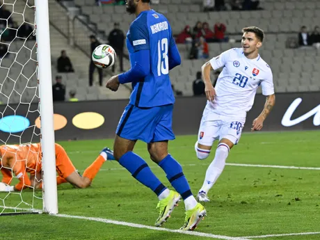 Dávid Ďuriš sa teší po strelenom góle v zápase Azerbajdžan - Slovensko v skupine 1 C-divízie Ligy národov.