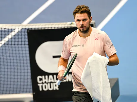 Na snímke švajčiarsky tenista Stan Wawrinka v stretnutí proti Nemcovi Maximilianovi Martererovi v 1. kole dvojhry na challengerovom turnaji Slovak Open v Bratislave.