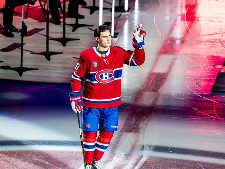 Juraj Slafkovský v zápase Montreal Canadiens - Toronto Maple Leafs.