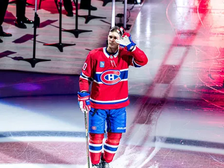 Juraj Slafkovský v zápase Montreal Canadiens - Toronto Maple Leafs.