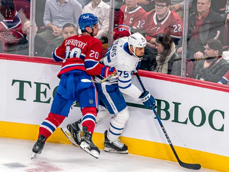 Juraj Slafkovský v zápase Montreal Canadiens - Toronto Maple Leafs.