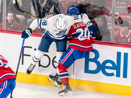 Juraj Slafkovský v zápase Montreal Canadiens - Toronto Maple Leafs.