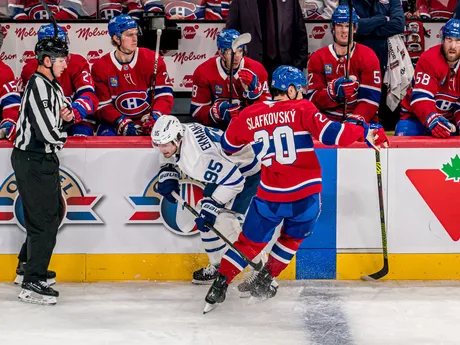 Juraj Slafkovský v zápase Montreal Canadiens - Toronto Maple Leafs.