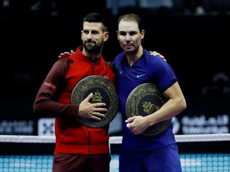 Novak Djokovič a Rafael Nadal na exhibičnom turnaji v Saudskej Arábii.