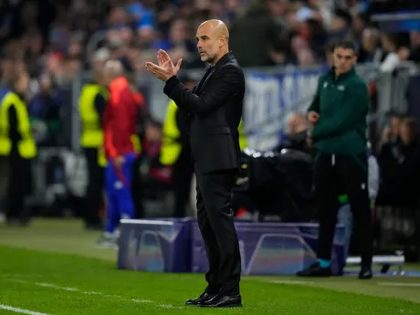 Tréner Manchestru City Pep Guardiola počas zápasu Slovan Bratislava - Manchester City v 2. kole ligovej fázy Ligy majstrov.