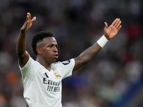 Futbalista Realu Vinicius Junior oslavuje gól v zápase 3. kola ligovej fázy Ligy majstrov Real Madrid - Borussia Dortmund.