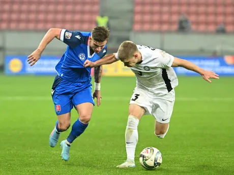 Tomáš Suslov a Joseph Saliste počas zápasu C-divízie Ligy národov (LN) Slovensko - Estónsko.