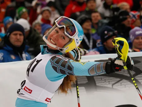 Mikaela Shiffrinová po zisku svojho prvého pódia vo Svetovom pohári v Lienzi 2011.