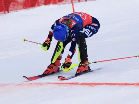 Mikaela Shiffrinová v cieli 2. kola slalomu v rakúskom stredisku Gurgl 2024.