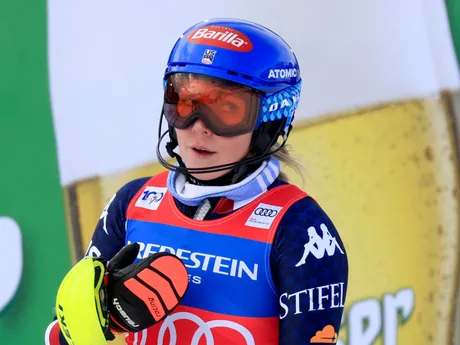 Mikaela Shiffrinová v cieli 2. kola slalomu v rakúskom stredisku Gurgl 2024.