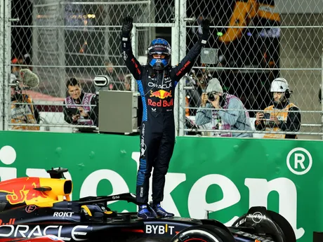 Max Verstappen po tom, čo potvrdil zisk štvrtého titulu za sebou na Veľkej cene Las Vegas 2024.