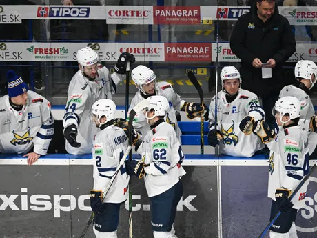 Gólová radosť hráčov Spišskej Novej Vsi počas zápasu 31. kola Tipos extraligy HC Košice - HK Spišská Nová Ves.