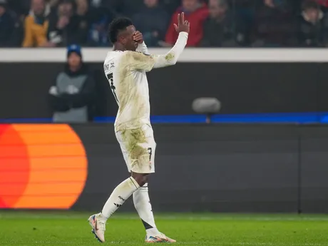 Vinicius Junior oslavuje gól v zápase 6. kola Ligy majstrov: Atalanta Bergamo - Real Madrid.