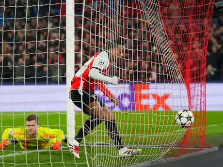 Igor Paixao (Feyenoord) sa raduje zo strelenia gólu v zápase 6. kola ligovej fázy Ligy majstrov Feyenoord Rotterdam - AC Sparta Praha.