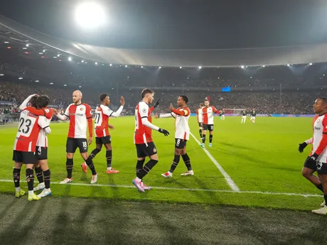 Gólová radosť hráčov Feyenoordu v zápase 6. kola ligovej fázy Ligy majstrov Feyenoord Rotterdam - AC Sparta Praha.