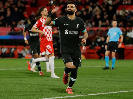 Mohamed Salah oslavuje gól v zápase 6. kola Ligy majstrov: Girona FC - Liverpool FC.