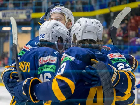 Gólová radosť hokejistov Spišskej Novej Vsi počas zápasu 36. kola Tipos extraligy HK Spišská Nová Ves - HC Košice.