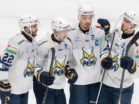 Gólová radosť hokejistov Spišskej Novej Vsi v zápase 42. kola Tipos extraligy HC Slovan Bratislava - HK Spišská Nová Ves.