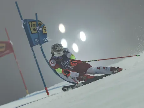 Manuel Feller počas 1. kola obrovského slalomu v rakúskom stredisku Schladming. 