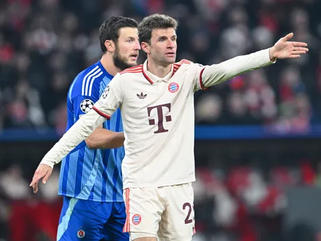 Útočník Bayernu Mníchov Thomas Müller v zápase  Ligy majstrov proti Slovanu Bratislava.