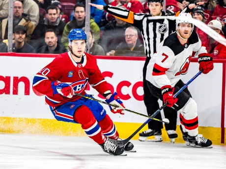 Juraj Slafkovský počas zápasu Montreal Canadiens - New Jersey Devils. 