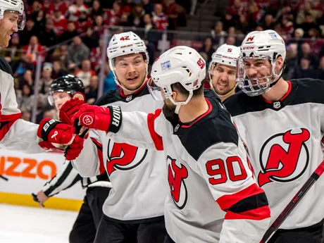 Tomáš Tatar sa raduje z gólu počas zápasu Montreal Canadiens - New Jersey Devils. 