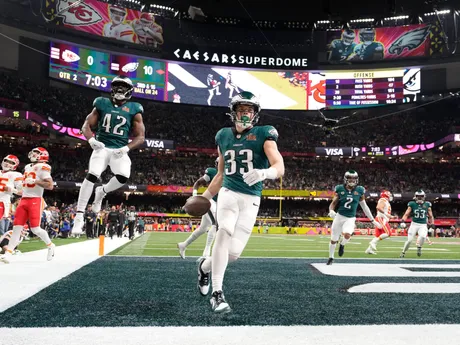 Cooper DeJean skóroval pick 6 v zápase Philadelphia Eagles - Kansas City Chiefs.