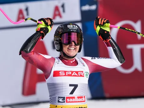 Stephanie Venierová počas super-G na MS v zjazdovom lyžovaní 2025.