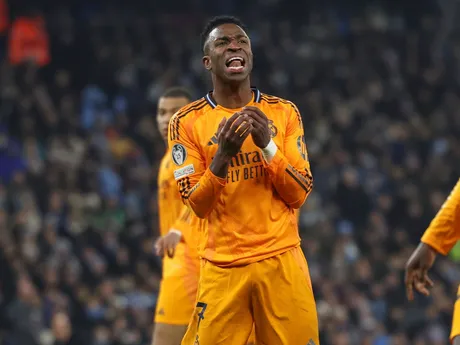 Vinicius Junior v zápase Manchester City - Real Madrid v play-off o osemfinále Ligy majstrov.