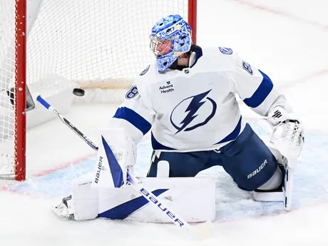 Brankár Andrei Vasilevskiy v zápase Montreal Canadiens - Tampa Bay Lightning.