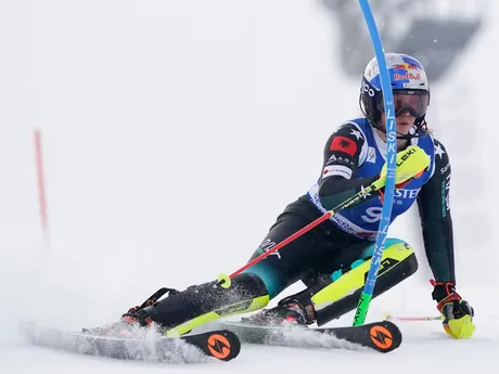 Albánka Lara Colturiová počas prvého kola slalomu Svetového pohára v talianskom stredisku Sestriere.