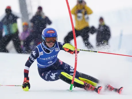 Američanka Mikaela Shiffrinová počas prvého kola slalomu Svetového pohára v talianskom stredisku Sestriere.