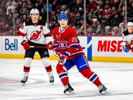 Juraj Slafkovský počas zápasu Montreal Canadiens - New Jersey Devils.