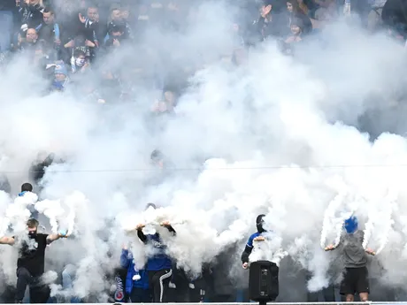 Fanúšikovia Slovana v zápase ŠK Slovan Bratislava - FC Spartak Trnava v 2. kole skupiny o titul v Niké lige.