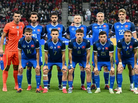 Hráči Slovenska počas prípravného zápasu medzi Slovensko 21 - Nemecko 21.