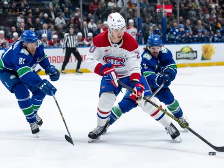 Hokejista Montrealu Juraj Slafkovský v zápase NHL: Vancouver Canucks - Montreal Canadiens.