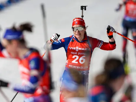 Paulína Bátovská Fialková počas pretekov s hromadným štartom na SP v Holmenkollene. 
- .