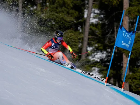 Lara Gutová-Behramiová počas obrovského slalomu v Sun Valley. 